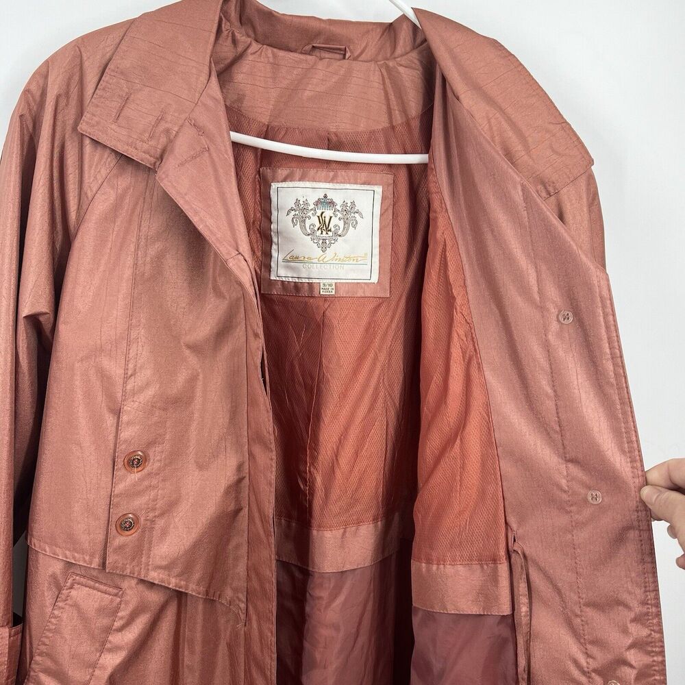 Laura Winston Rose Gold 3/4 Sleeve Single Breasted Trench Coat Classy 9/10 VTG - Picture 14 of 16
